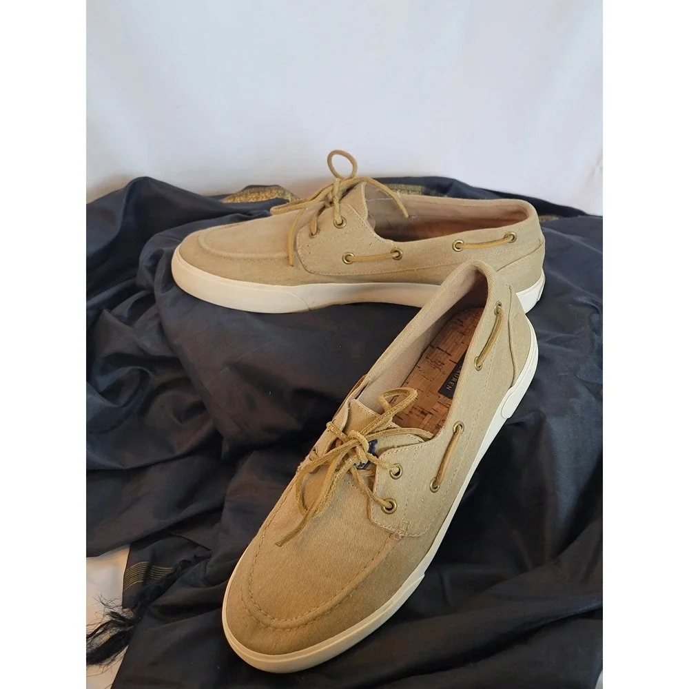 Polo Ralph Lauren Rylander Tan Washed Twill Boat Shoes Mens 11.5 D Loafers